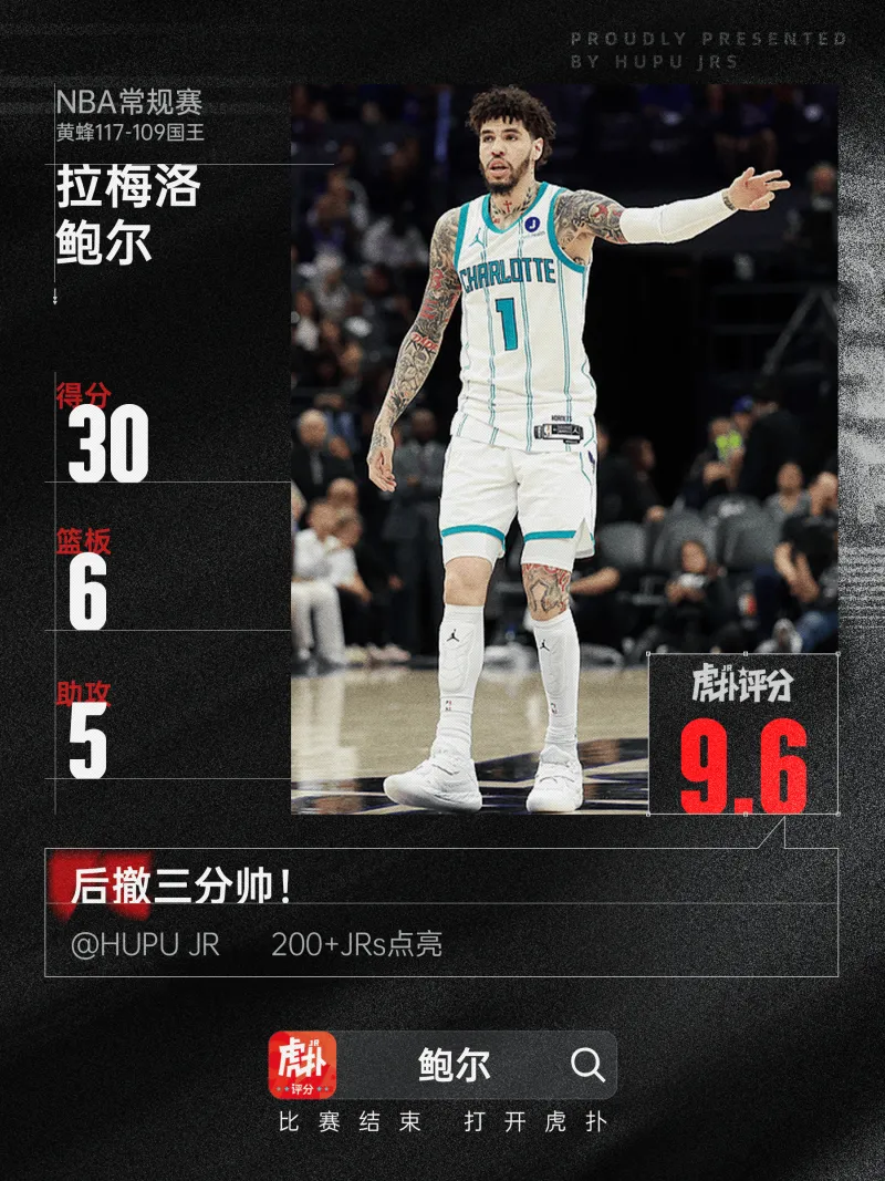 发挥出色！鲍尔全场砍下30分6篮板5助攻1抢断